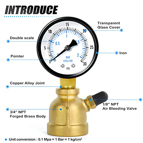 0 30Psi Forged Brass Air Test Pressure gauges