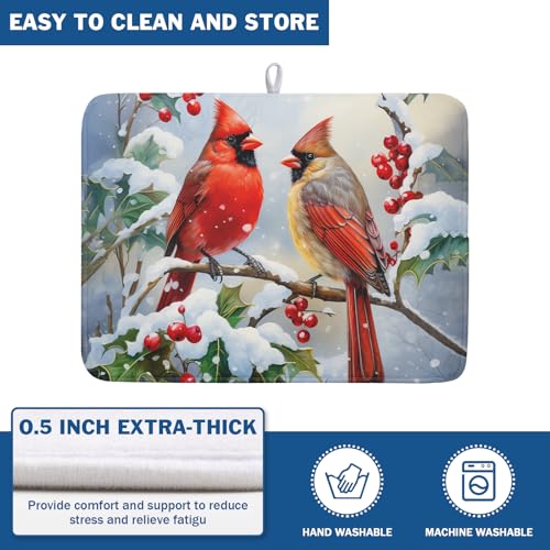 Winter Cardinal Birds Dish Drying Mat