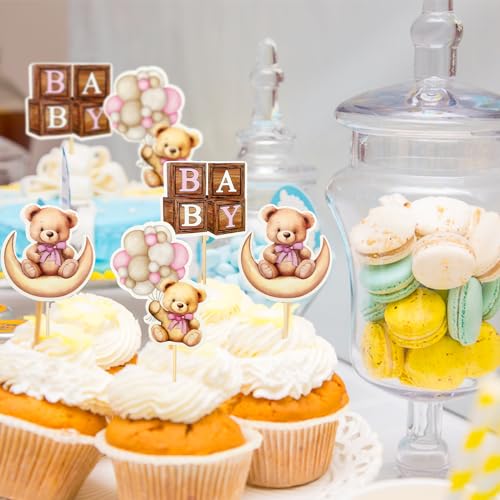 Pink Bear Cupcake Toppers We Can Bearly Wait Cake Cupcake Topper (25 Count)