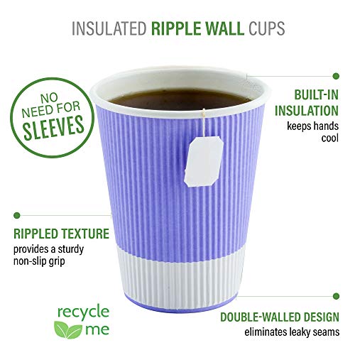 Ripple Wall Coffee Cups 25 Count 8 Ounce Insulated Light Purple Paper Cups