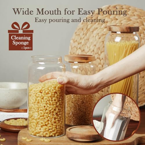 Glass Storage Container Airtight Food Jars Kitchen Canister with Wood Lids