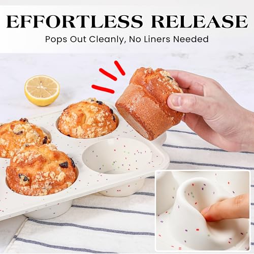 2 Pcs Jumbo Muffin Pan with Metal Frame Nonstick 6 Cup Extra Large Silicone Cupcake Pan for Baking