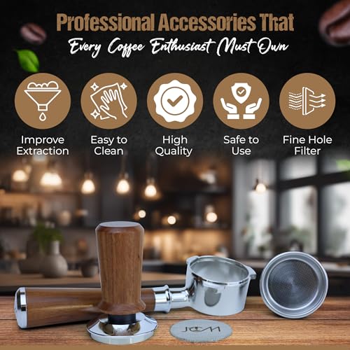 54mm Bottomless Portafilter for Breville Espresso Machines with 18g Filter Basket & 53.35mm Espresso Puck Screen Naked