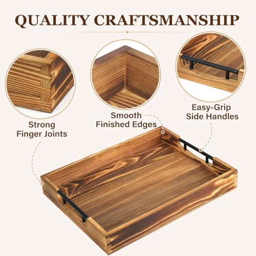 Wood Serving Tray with Metal Handles