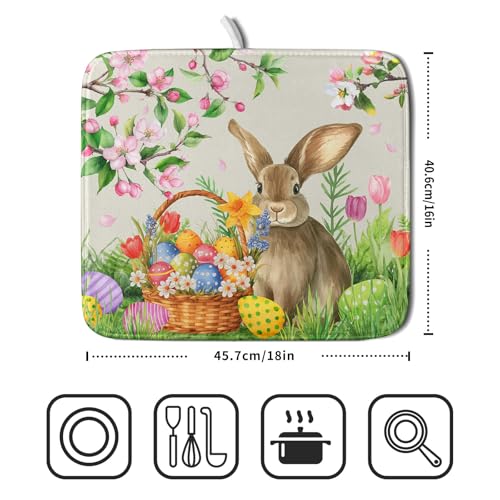 Easter Bunny Colorful Eggs Dish Drying Mat for Kitchen Counter