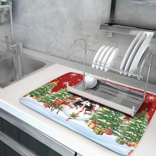 Christmas Snowman Dish Drying Mat for Kitchen Counter