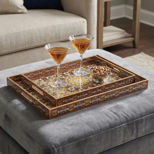 2pcs Boho Red Decorative Serving Tray
