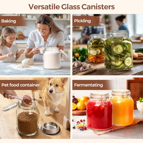Glass Pantry Jars with Airtight Lids 0.7 Gal 2 Pack Wide Mouth Flour (2 Count)