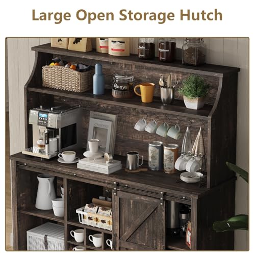 55" Farmhouse Coffee Bar Cabinet with 3 Tier Storage Hutch
