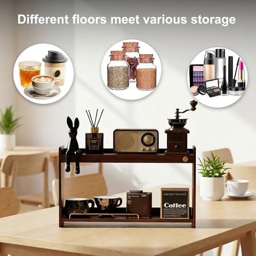 Wooden Cup Holder 2 Tier Walnut Shelf Organizer