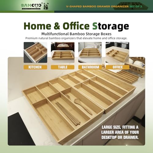 13 Slot V Shaped Bamboo Drawer Organizer Set of 2 (88 Ounce)