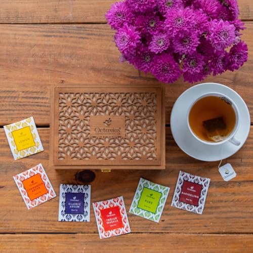 Floral Cutwork Wooden Tea Sampler Box (90 Count)