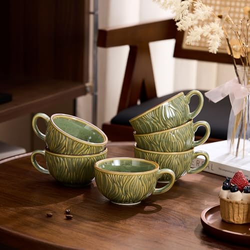 Set of 6 Vintage Design 12 oz Professional Barista Ceramic Latte Art Cappuccino Cups Set (6 Count)
