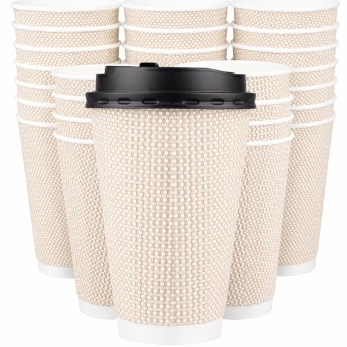 16 oz Natural Cream Disposable Coffee Cups with Lids (80 Count)