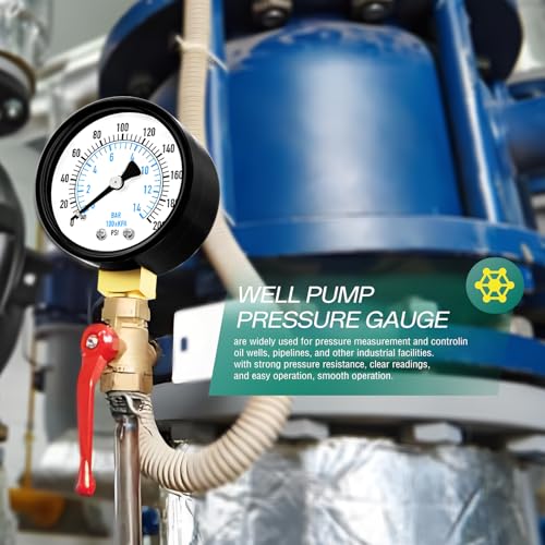 0 200PSI Well Pump Pressure Gauge 2" Dial Size