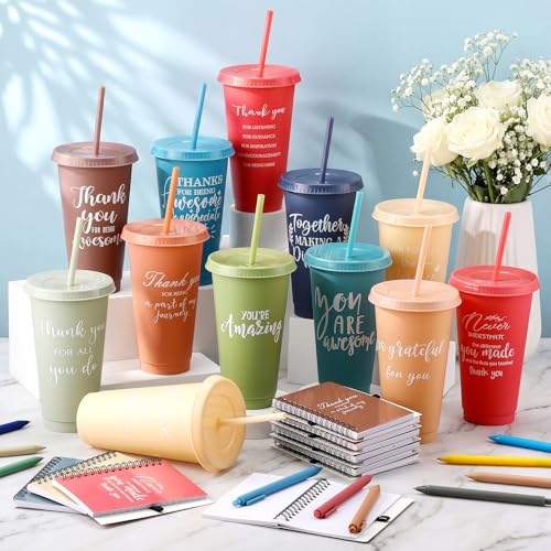 36 Pcs Employee Appreciation Gifts Bulk 24 oz Thank You Tumbler with Lid and Straw Mini Spiral Notebooks and Pens Appreciation Gifts for Team Employee Coworkers Teacher (36 Count)