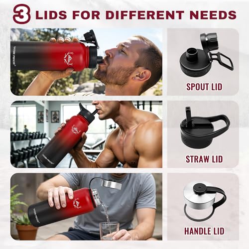 40 oz Insulated Water Bottle with Carrier Bag & 3 Lids (3 Count)