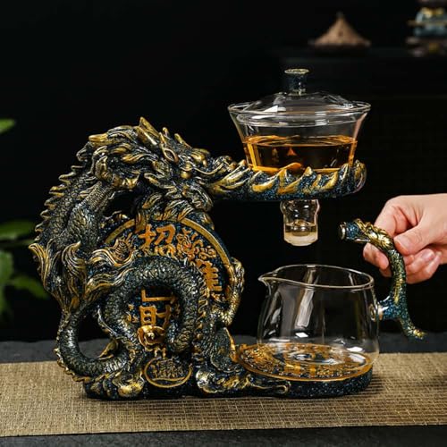 Glass Teapot Set with Infuser Semi Automatic Dragon Tea Set with 6 Small Cups (6 Count)