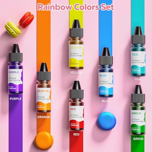 Oil Based Food Coloring for Chocolate Rainbow Oil Edible Food Dye Set for Halloween Baking Royal Icing Cookie Supplies Gluten Free 7x6ml Food Grade Food Color Kit