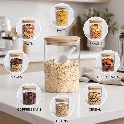 Glass Storage Jars Set Elegant Containers with Airtight Bamboo Lids