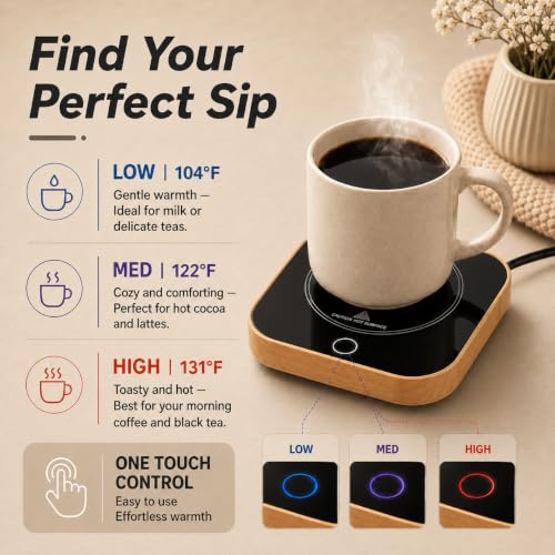 Coffee Mug Warmer Waterproof Smart Cup Warmer with 3 Temperature Setting for Warming & Heating Coffee