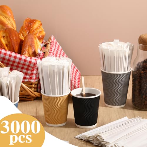 3000 Pcs Individually Wrapped Wooden Coffee Stirrers (3000 Count)