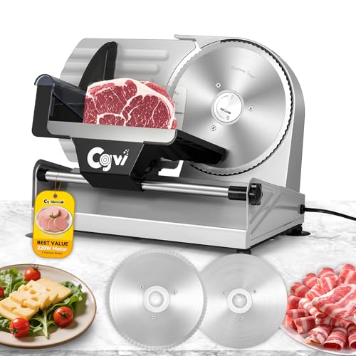 Meat Slicer 220W Electric Deil Food Slicer with 2 Removable 7.5" Blades