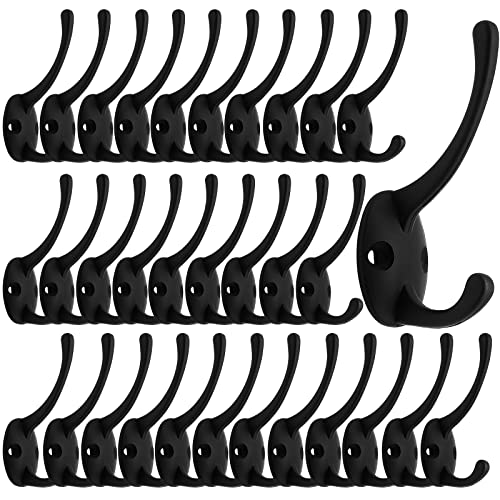32 Pack Black Double Coat Hooks Wall Mounted with 64 Screws (32 Count)