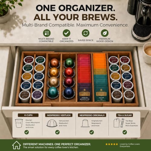 Expandable Acacia Wood Coffee Pod Drawer Organizer