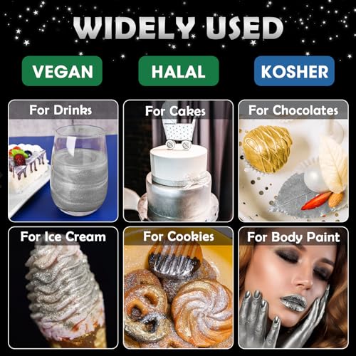 Edible Food Grade Glitter Powder Glimmer Luster Dust Metallic Fancy Food Decorating Sprinkle Glimmery Dust for Drink Wine Beverage Cake Bakery Vegan Allergen