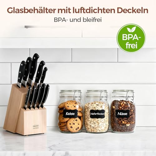 Glass Jars with Airtight Lids 34oz 3 Pack Pantry Storage Coffee (3 Count)