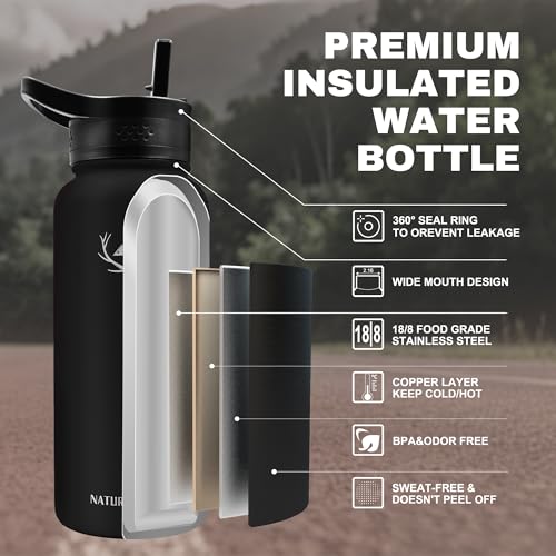 32 oz Insulated Water Bottle with Carrier Bag & 3 Lids