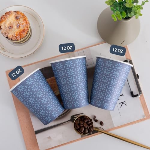 1000 Pack Paper Cups 12 oz Bulk Disposable Coffee Cups Navy Floral (1000 Count)