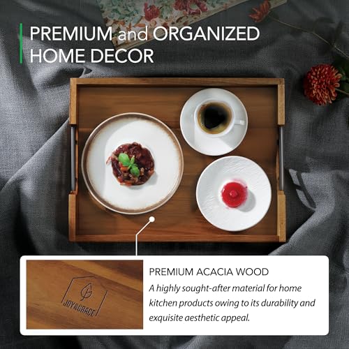 Acacia Wood Ottoman Tray with Handles 16.7" x 12.8"