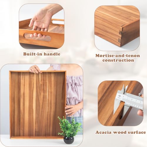 Extra Large Ottoman Wood Serving Tray with Handles