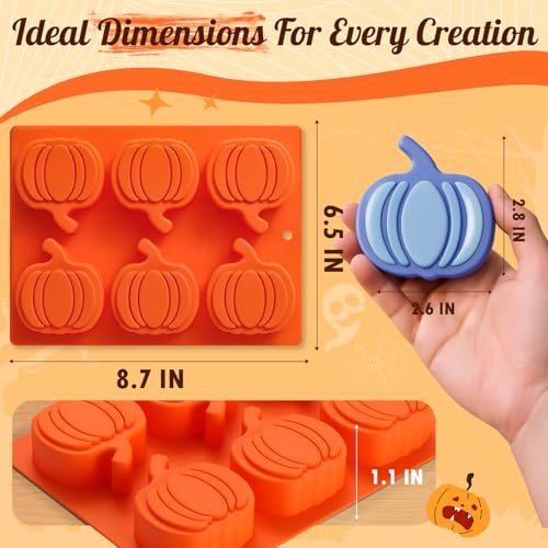 Pumpkin Silicone Molds 2 Pack 6 Cavity Halloween Mold Set for Fall Chocolate Candy Soap Wax Melts Jello Cake Pop Apple Cider Baking Tray Thanksgiving 3D Food Grade Spooky Treats (12 Count)