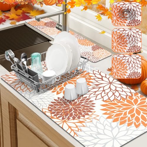 2PCS 17" x 32" Fall Dish Drying Mat & 24" x 5.5" Sink Splash Guard (2 Count)