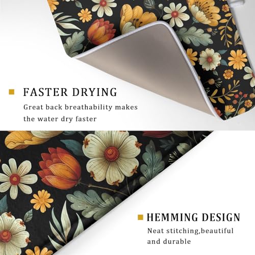 Vintage Boho Floral Dish Drying Mat for Kitchen Counter