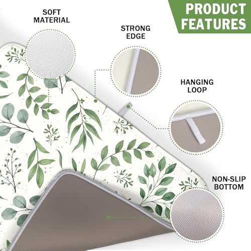 Sage Green Dish Drying Mat 16x18 In Absorbent Reversible Eucalyptus Leaves Plant Drying Mat Green Plant Dish Drying Rack Mat Spring Summer Themed Dish Drainer Mat for Kitchen Counter Coffee Bar