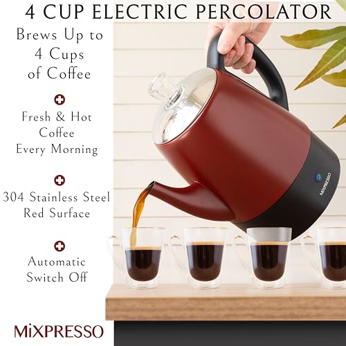 4 Cup Red Small Electric Percolator Coffee Pot