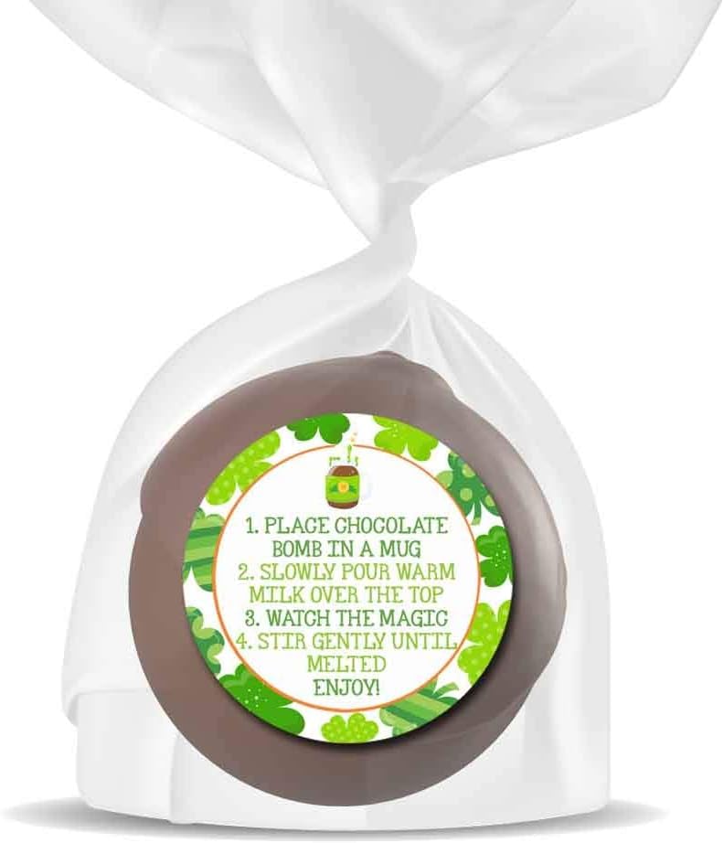 Lucky Leprechaun with Shamrock Border Happy St. Patrick's Day Hot Cocoa Bomb Packaging Sticker Labels (40 Count)