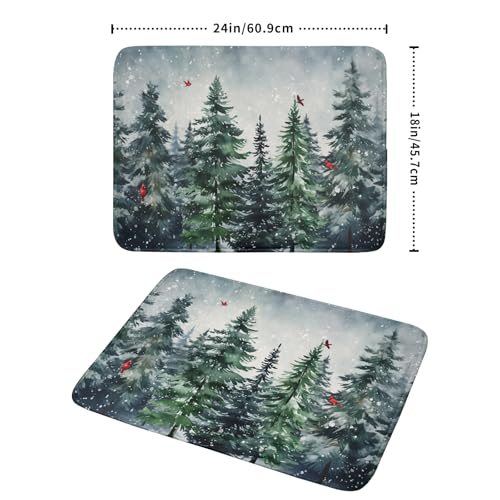 Winter Dish Drying Mat for Kitchen Counter Winter Pine Tree Dish Drying Mat 18x24 Inch Red Bird Christmas Dish Draining Mat Absorbent Reversible Dish Pad Kitchen Accessories Table Protector