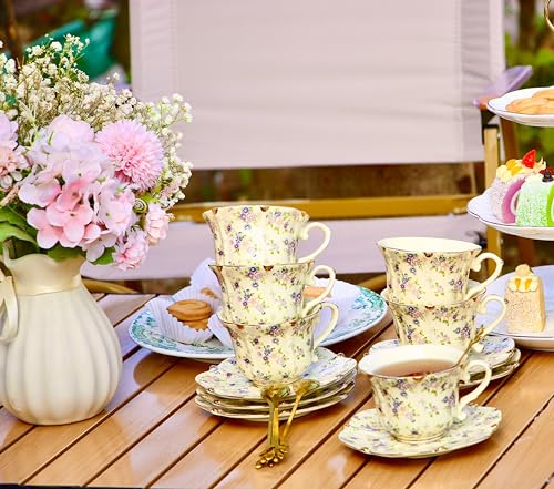 Country Roses 18 Peices Bone China Tea Cup And Saucer Set (18 Count)