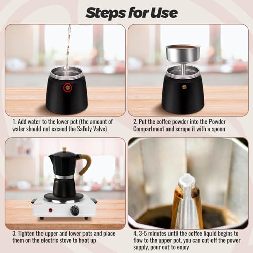 9 Cup Aluminum Moka Pot Classic Stovetop Espresso Coffee Maker 450ml 15oz Coffeemaker Percolator Mocha Pot Greca Coffee Maker Cafe Makers for Italian and Cuban Café Brewing Black