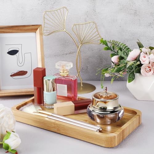 3 Pcs Bamboo Tray for Bathroom Bamboo Vanity Bathroom Counter Organizer Decorative Tea Serving Tray for Dresser Coffee Table Home Decor Toilet Tank Candle Perfume (3 Count)