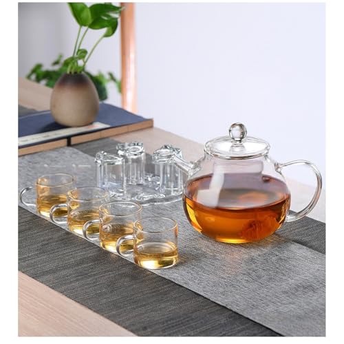 Glass Teapot with Infuser Clear Glass Tea Kettle with 4 Teacups and teapot warmer
