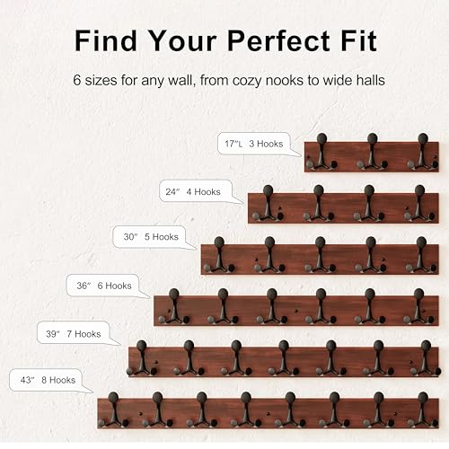 24 Inch Wood Coat Rack Wall Mount with 5 Triple Hooks