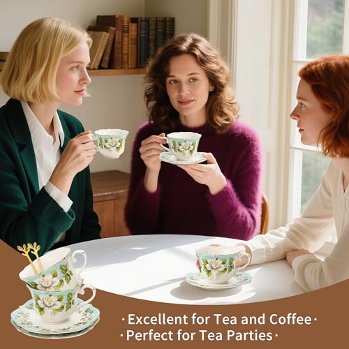 Country Roses Bone China Tea Cup and Saucer Set (3 Count)