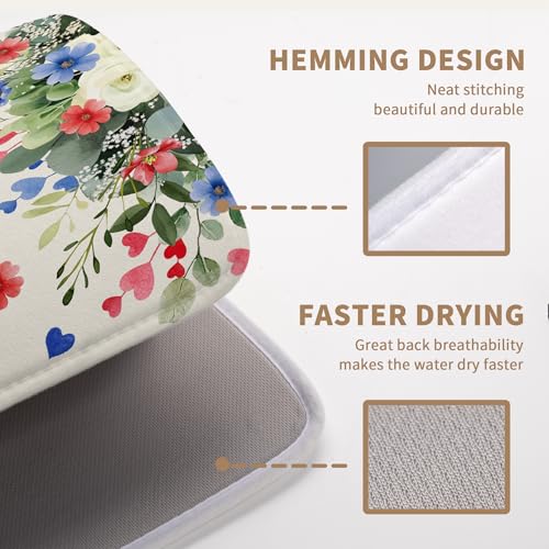 4th of July Patriotic Floral Dish Drying Mat Summer Memorial Day Large Kitchen Mats Dish Drying Pad Absorbent Dish Dryer Mat for Kitchen Countertops Microfiber Drainer Pad Dish Drying Mats