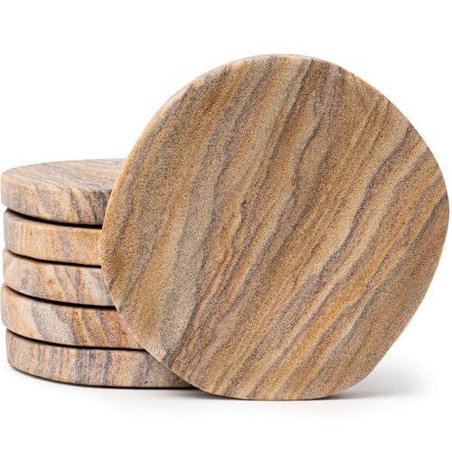 Absorbent Sandstone Coasters for Drinks (6 Count)